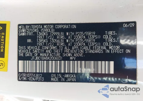 2010 Lexus Rx 450H z USA, uszkodzony, nr VIN JTJBC1BA8A2006031